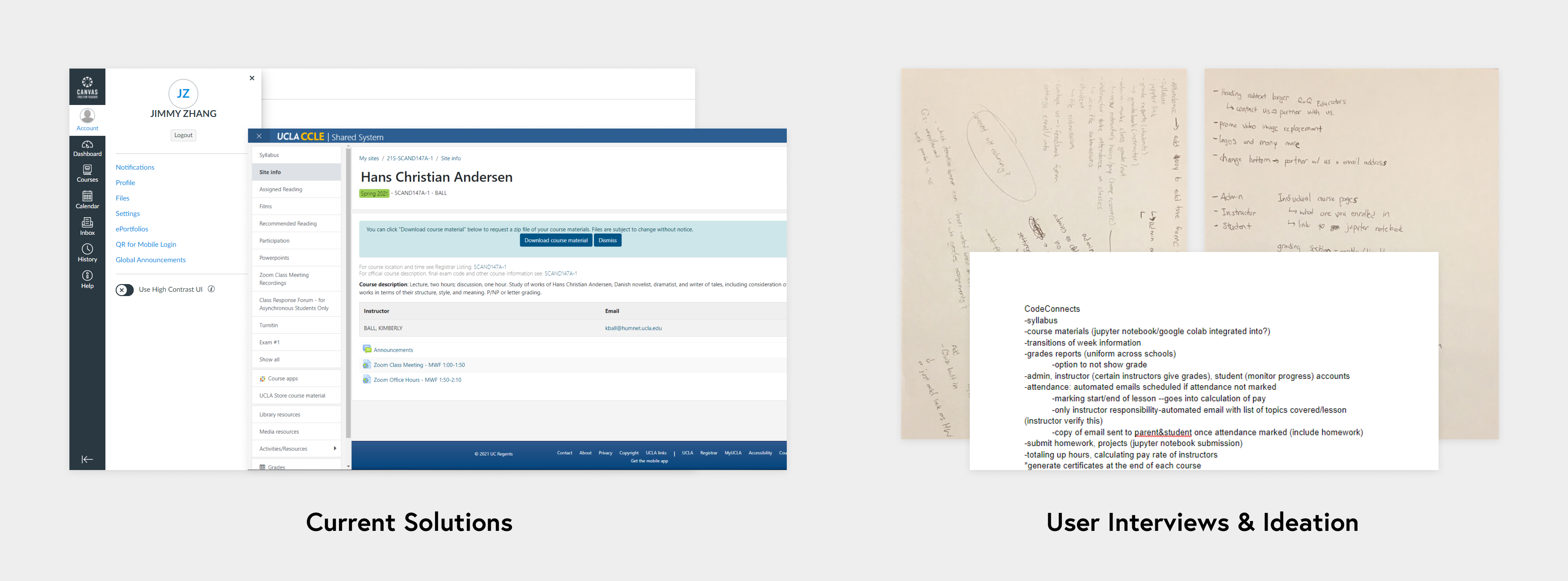 Research notes and observations from student and instructor interviews