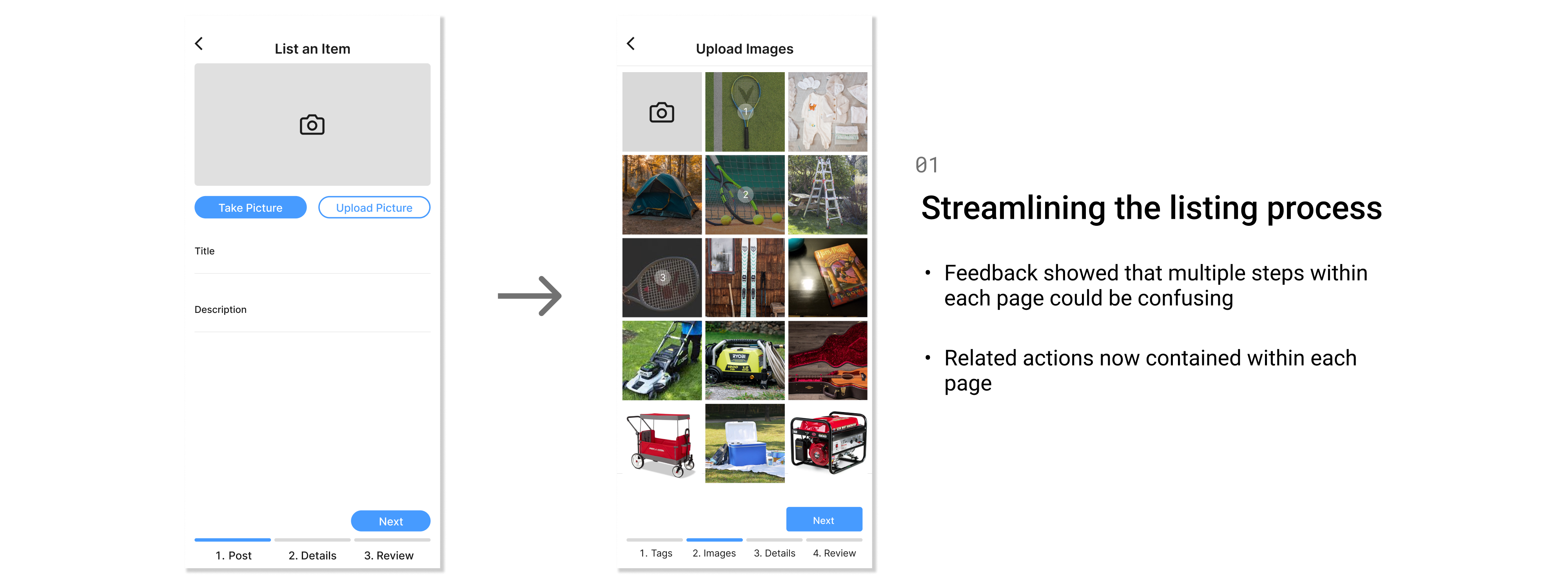 Before and after of the first major design iteration